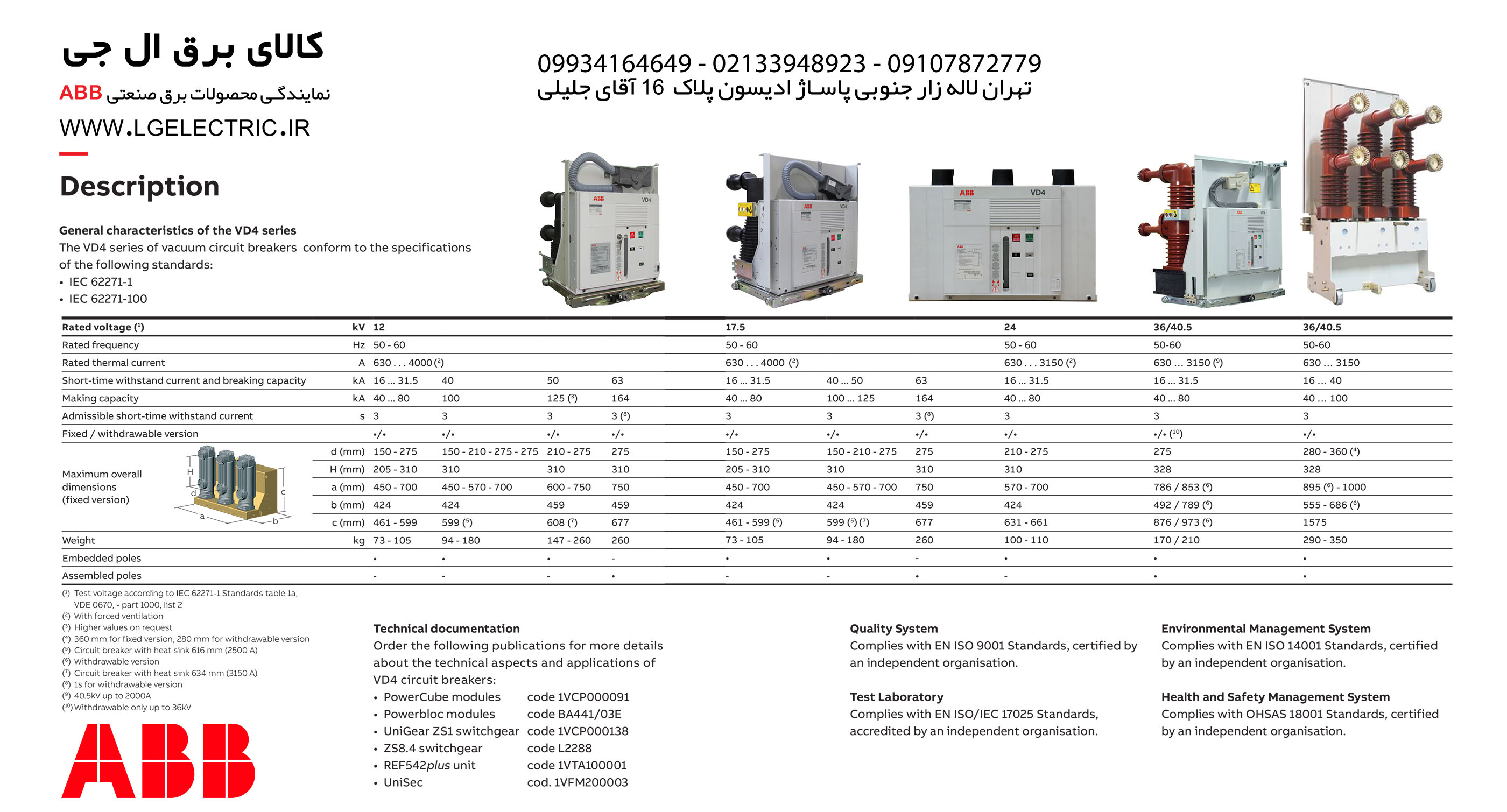 نمایندگی دژنکتور ABB VD4 در ایران